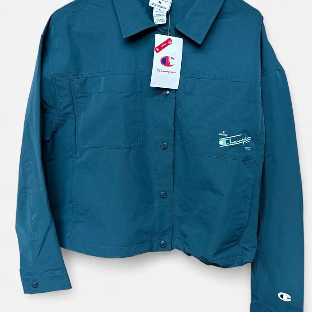 Champion Women's Green and Blue button-up loose-fit Jacket Medium